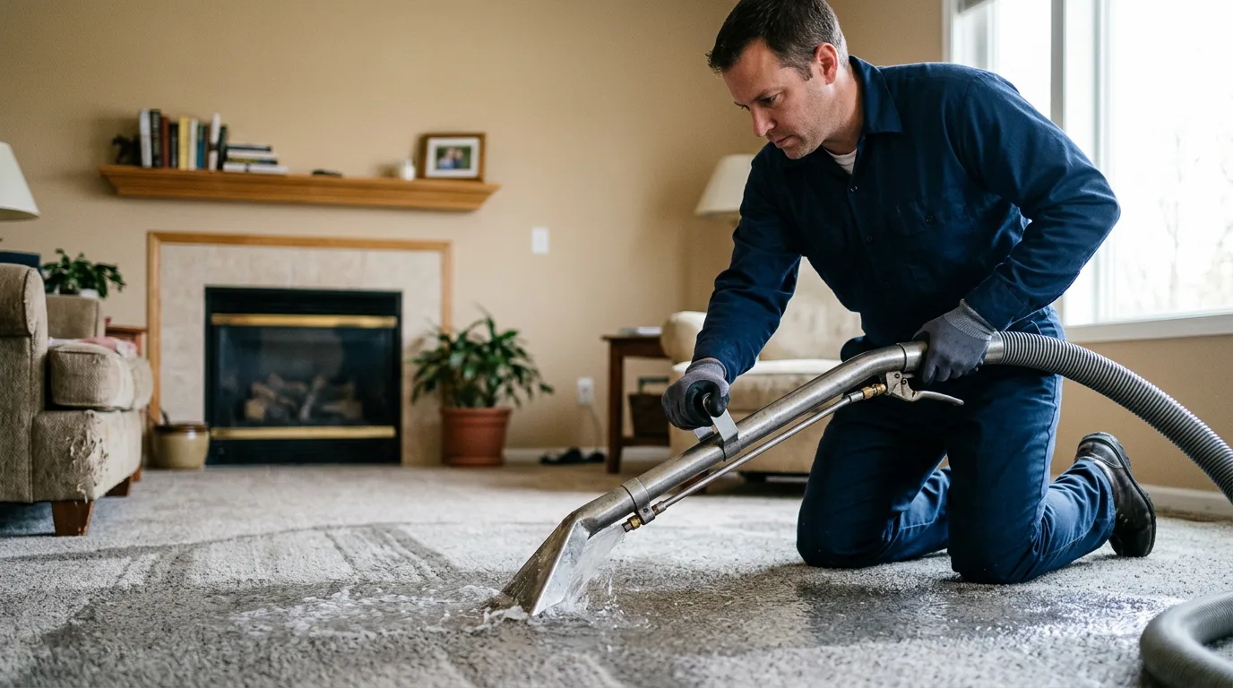 Water damage restoration technician working near Lacon, IL